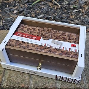 New In Box Mundi Gift Set With Small Jewelry Box & Leopard Print Slim Wallet